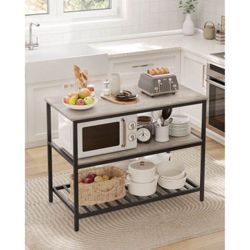 VASAGLE Konyhasziget 3 Polccal, 120 cm Konyhai Polc Nagy Munkalappal, Stabil Acélszerkezet, Ipari