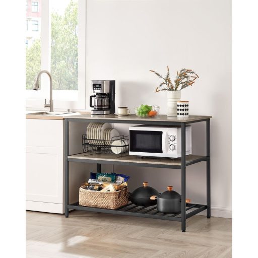 VASAGLE Konyhasziget 3 Polccal, 120 cm Konyhai Polc Nagy Munkalappal, Stabil Acélszerkezet, Ipari