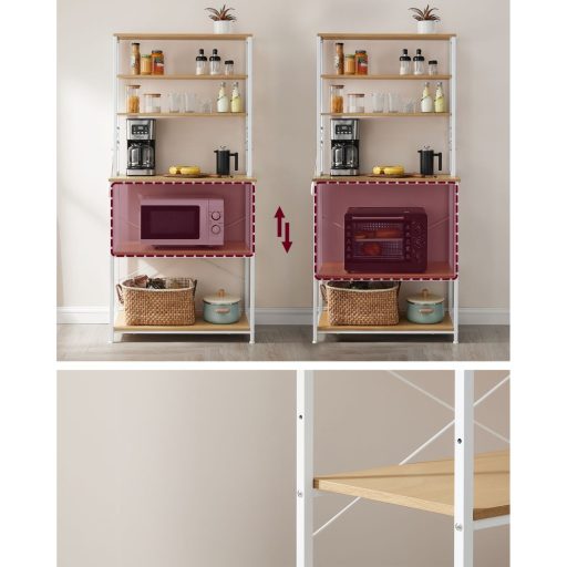 VASAGLE Konyhai Polc Állvány Mikrohullámú Sütő Állvány 6 Szintes 6 Polccal és 6 Akasztóval