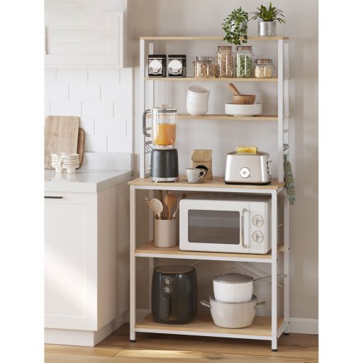 VASAGLE Konyhai Polc Állvány Mikrohullámú Sütő Állvány 6 Szintes 6 Polccal és 6 Akasztóval