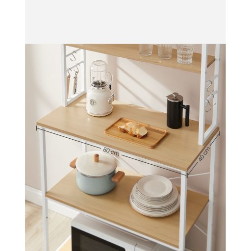 VASAGLE Konyhai Polc Állvány Mikrohullámú Sütő Állvány 6 Szintes 6 Polccal és 6 Akasztóval