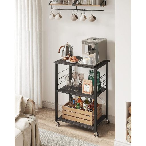 VASAGLE Konyhai Polc Kerekeken, Tálalókocsi 3 Polccal, Konyhai Kocsi, Mikrohullámú Sütő Polc,