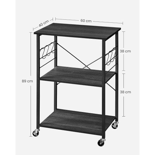 VASAGLE Konyhai Polc Kerekeken, Tálalókocsi 3 Polccal, Konyhai Kocsi, Mikrohullámú Sütő Polc,