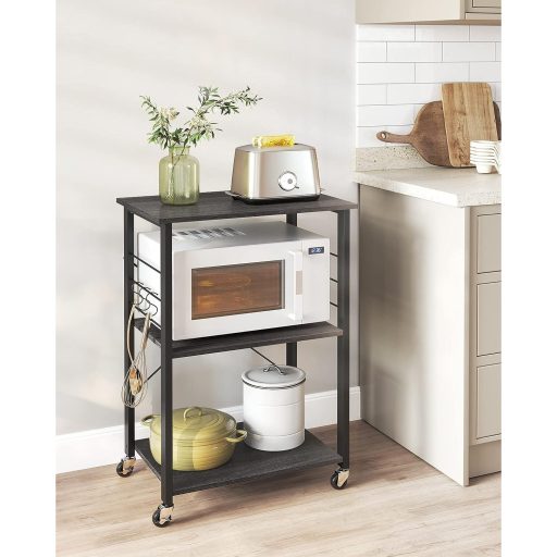 VASAGLE Konyhai Polc Kerekeken, Tálalókocsi 3 Polccal, Konyhai Kocsi, Mikrohullámú Sütő Polc,