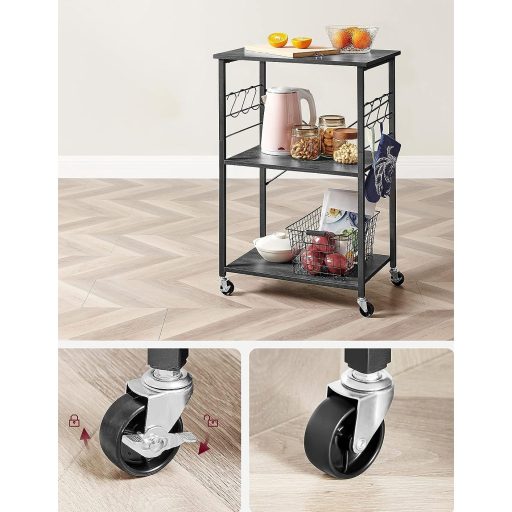 VASAGLE Konyhai Polc Kerekeken, Tálalókocsi 3 Polccal, Konyhai Kocsi, Mikrohullámú Sütő Polc,