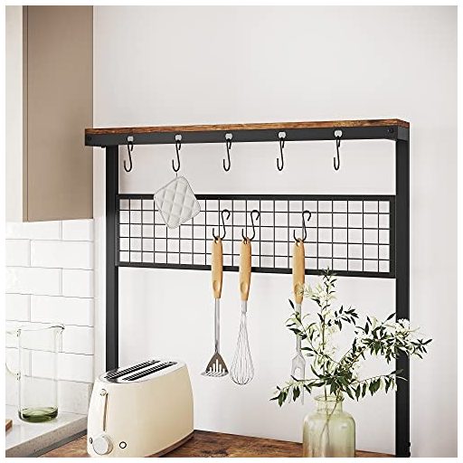 VASAGLE ipari konyhai sütőállvány, konyhai egység tároló polcokkal, 10 kampóval és fém