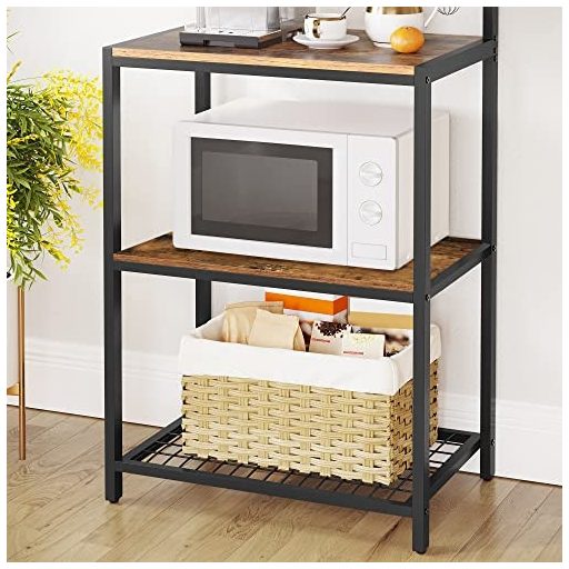 VASAGLE ipari konyhai sütőállvány, konyhai egység tároló polcokkal, 10 kampóval és fém