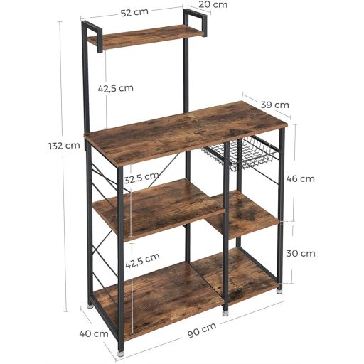 VASAGLE sütőállvány polcokkal, mikrohullámú sütő állvány drótkosárral, 6 S-alakú