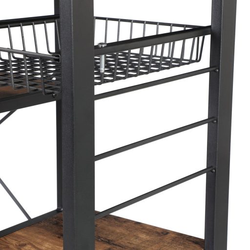 VASAGLE pékállvány, konyhai polc acélkerettel, drótkosárral és 6 kampóval,