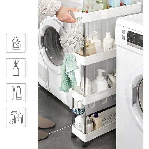 SONGMICS 4 szintes tárolókocsi kerekeken, műanyag tárolóegység, helytakarékos polcos rendező