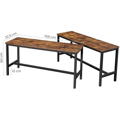 VASAGLE Asztali Padok, 2 darabos szett, ipari stílusú beltéri padok, 108 x 32,5 x 50 cm, tartós