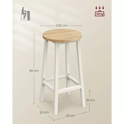 Bárszék 2 db, fém keret, lábtartóval, fehér tölgy