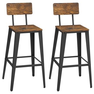 VASAGLE LBC078B01 2 darabos bárszék szett, háttámlás konyhai székek, acél váz, könnyű