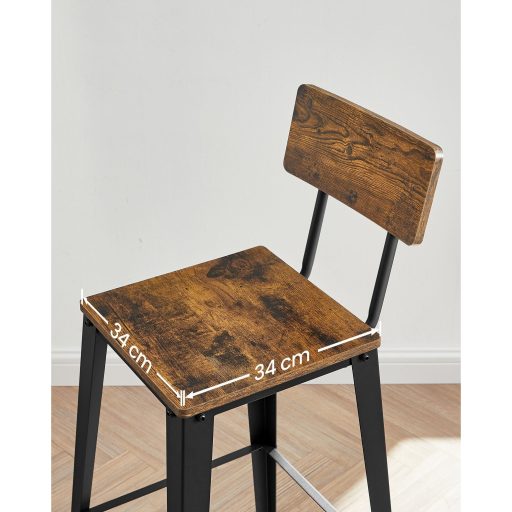 VASAGLE LBC078B01 2 darabos bárszék szett, háttámlás konyhai székek, acél váz, könnyű