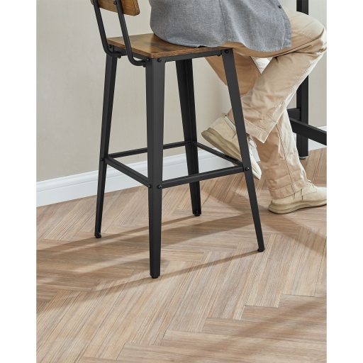 VASAGLE LBC078B01 2 darabos bárszék szett, háttámlás konyhai székek, acél váz, könnyű