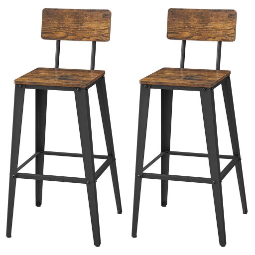 VASAGLE LBC078B01 2 darabos bárszék szett, háttámlás konyhai székek, acél váz, könnyű