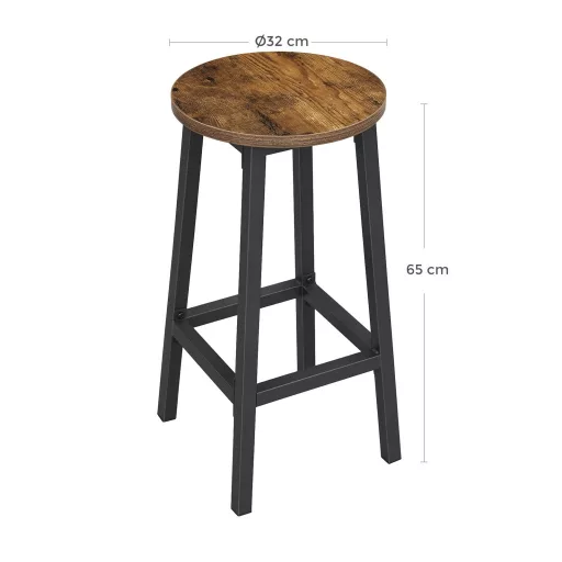 VASAGLE 2 darabos bárszék szett, magas konyhai székek, masszív acél váz, 65 cm magas, könnyű