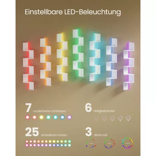 Fali sarokpolc RGB LED világítással, 5 szintes, matt fehér