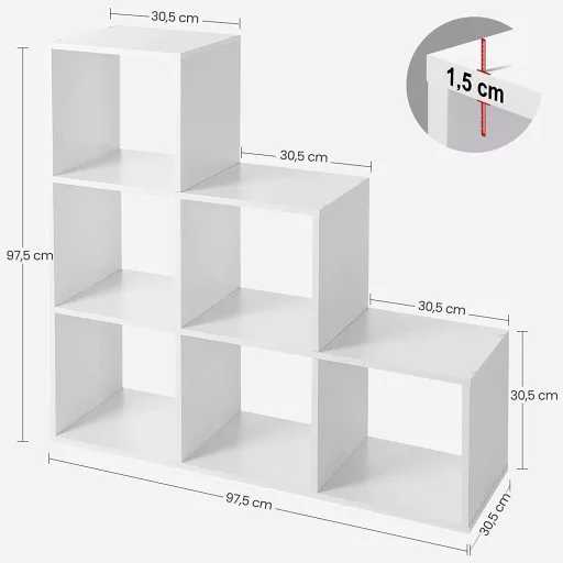 VASAGLE Lépcsős Polc Könyvespolc Lépcsős Polc 6 Kockás Létra Polc Szobaválasztó Kocka Polc