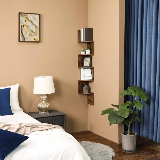 VASAGLE LBC20BX Sarokpolc, Fali Polc, 5 Szintes, Cikkcakk Lebegő Polc, Könyvespolc Konyhába,