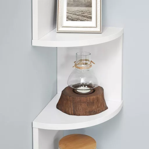 VASAGLE Sarokpolc, 5 szintes Lebegő Fali Polc Cikkcakk Dizájnnal, Könyvespolc, Fehér LBC20WT