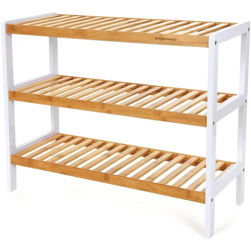 SONGMICS 3 szintes bambusz cipőtartó, állvány rendező, tároló polc, 70 x 26 x 55 cm (Sz x Mé