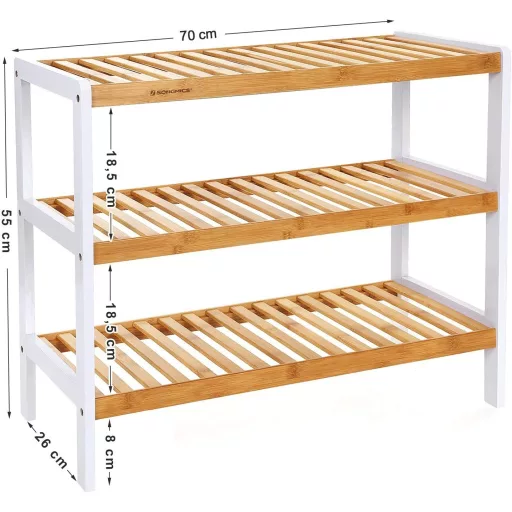 SONGMICS 3 szintes bambusz cipőtartó, állvány rendező, tároló polc, 70 x 26 x 55 cm (Sz x Mé