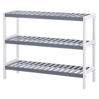SONGMICS Cipőtartó, 3 polcos cipőtartó természetes bambuszból, fehér/szürke, 70 x 26 x 55 cm