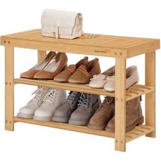 SONGMICS 3 szintes bambusz cipőpad, cipőtartó tároló szervező, 70 x 28 x 45 cm, ideális