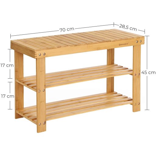 SONGMICS 3 szintes bambusz cipőpad, cipőtartó tároló szervező, 70 x 28 x 45 cm, ideális