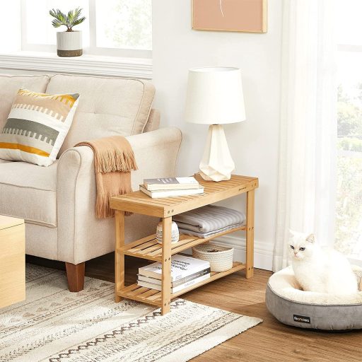 SONGMICS 3 szintes bambusz cipőpad, cipőtartó tároló szervező, 70 x 28 x 45 cm, ideális