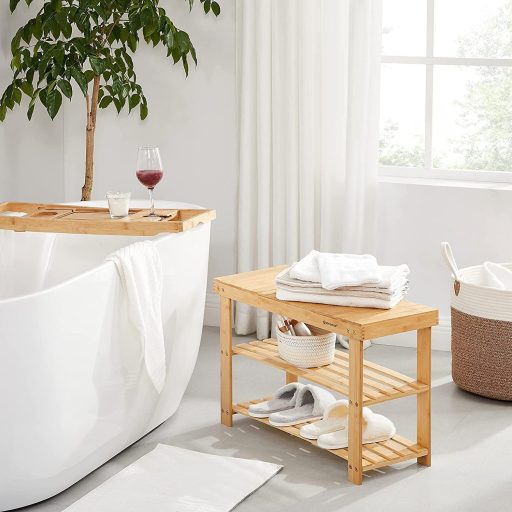 SONGMICS 3 szintes bambusz cipőpad, cipőtartó tároló szervező, 70 x 28 x 45 cm, ideális