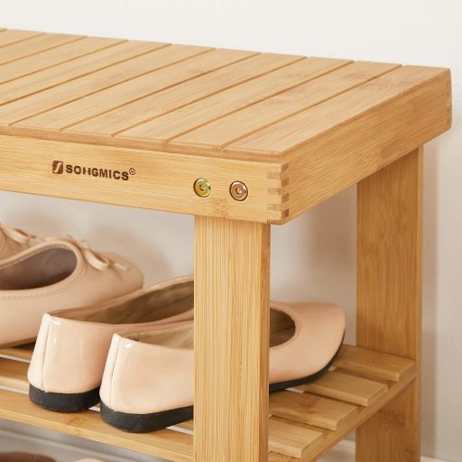 SONGMICS 3 szintes bambusz cipőpad, cipőtartó tároló szervező, 70 x 28 x 45 cm, ideális