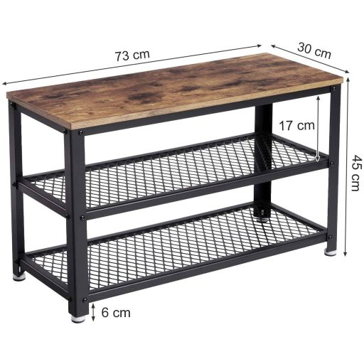 VASAGLE Cipőpad, Cipőtartó 2 Polccal, Cipőszervező, 73 x 30 x 45 cm, Előszoba Nappali