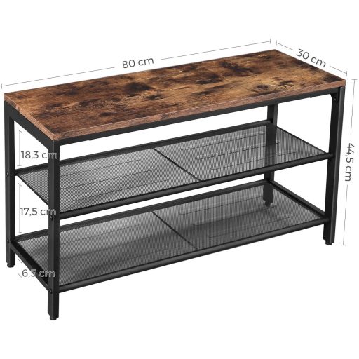 VASAGLE cipőpad ülőkével, cipőtartó 2 hálós polccal, cipőtároló szervező előszobába,