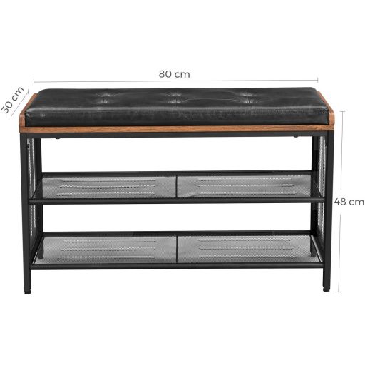 VASAGLE Cipőpad Párnázott Pad Hálós Polccal Cipőtartó 80 x 30 x 48 cm Előszoba Hálószoba