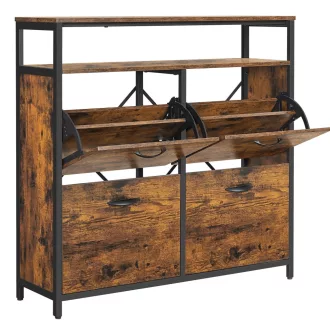   Cipős szekrény 4 ajtós 12-20 pár cipő tárolására, rusztikus barna 98x30x96cm