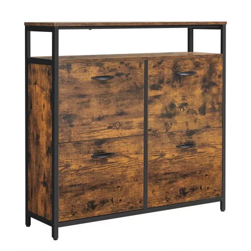 Cipős szekrény 4 ajtós 12-20 pár cipő tárolására, rusztikus barna 98x30x96cm