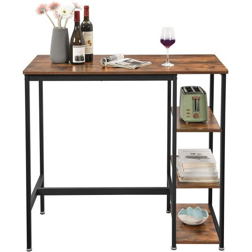 VASAGLE Bárasztal, Konyhaasztal, Étkezőasztal 3 Polccal, Stabil Acélszerkezet, Bárhoz,