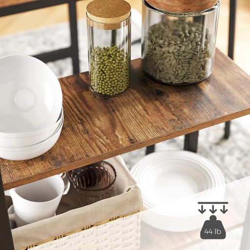 VASAGLE Bárasztal, Konyhaasztal, Étkezőasztal 3 Polccal, Stabil Acélszerkezet, Bárhoz,