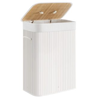 SONGMICS Bambusz Szennyestartó, 72L Összecsukható Szennyestartó, Téglalap Alakú Tároló