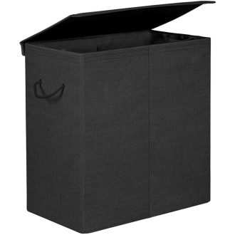 SONGMICS 142L szennyestartó, lenvászon anyagú szennyestartó kosár, osztott ruháskosár