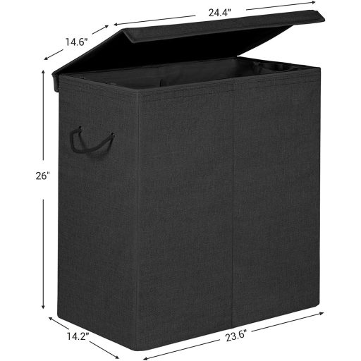 SONGMICS 142L szennyestartó, lenvászon anyagú szennyestartó kosár, osztott ruháskosár