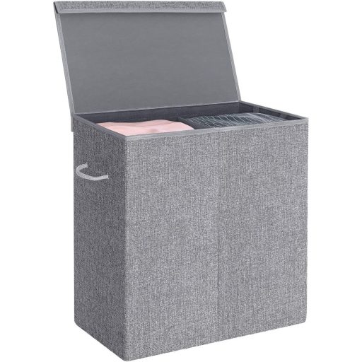 SONGMICS 142L szennyestartó, lenvászon anyagból készült ruhakosár, osztott szennyestartó