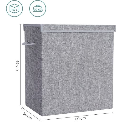 SONGMICS 142L szennyestartó, lenvászon anyagból készült ruhakosár, osztott szennyestartó