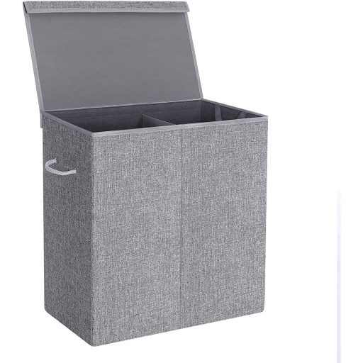 SONGMICS 142L szennyestartó, lenvászon anyagból készült ruhakosár, osztott szennyestartó
