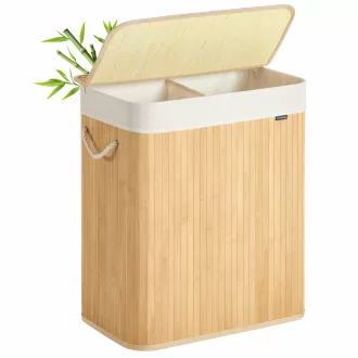   Bambusz szennyeskosár 100L, 2 rekeszes, kivehető zsákkal, natúr