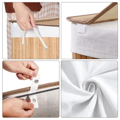 SONGMICS Szennyestartó Kosár 3 Rekesszel, Ráhajtható Fedéllel és Fogantyúkkal, 150L