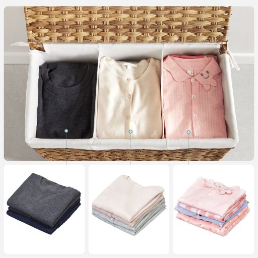 SONGMICS Szennyestartó Kosár, Kézzel Szőtt Szennyestartó, 140L Rattan Stílusú Mosókosár 3