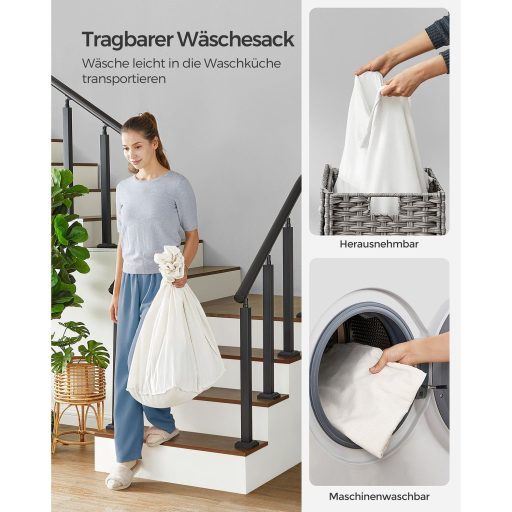 SONGMICS Szennyestartó Fedéllel, 160 L, Szennyestartó, 3 Rekesszel, Szennyesszortírozó